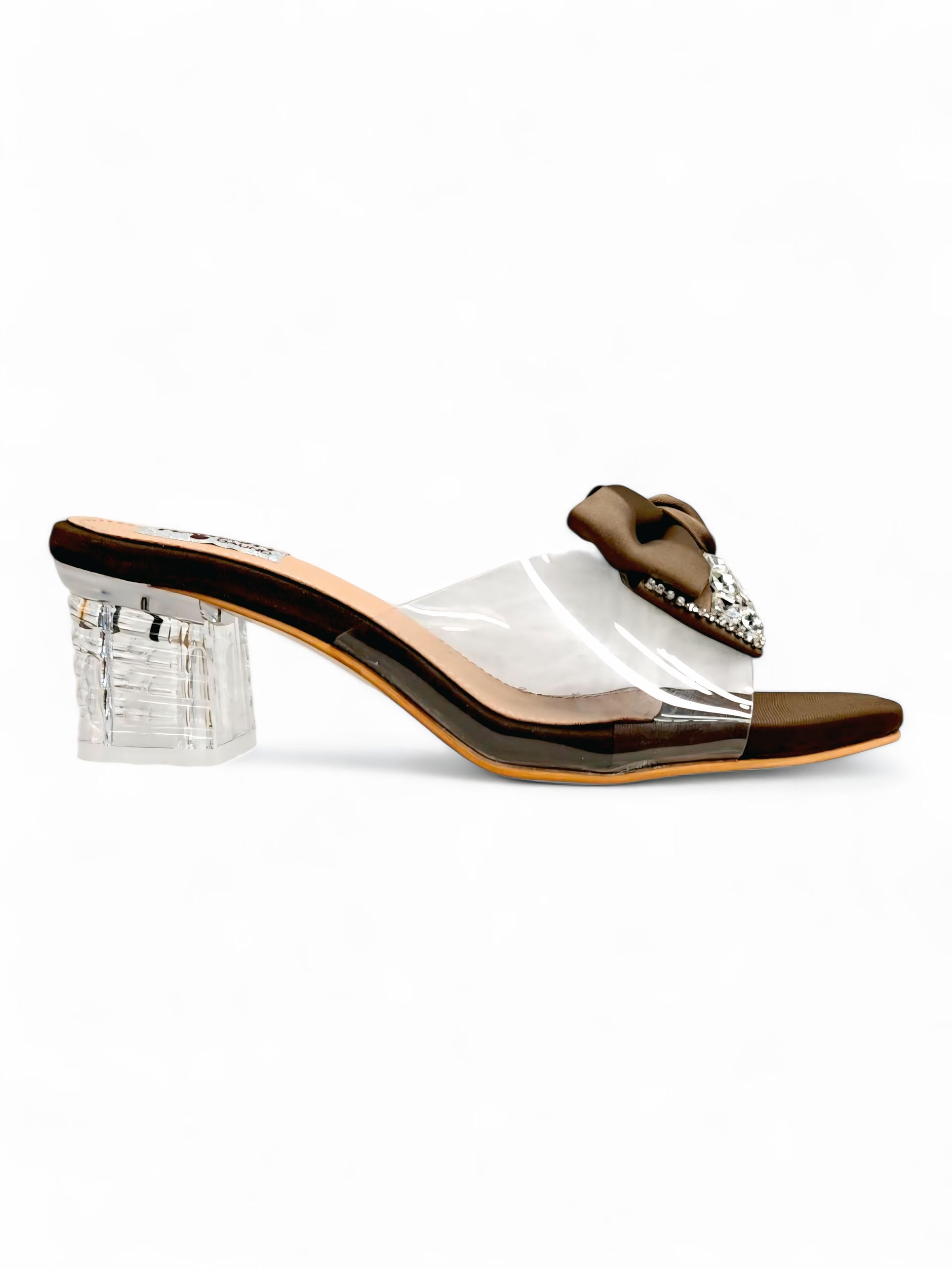 Elegant party wear heels with transparent strap and embellishment