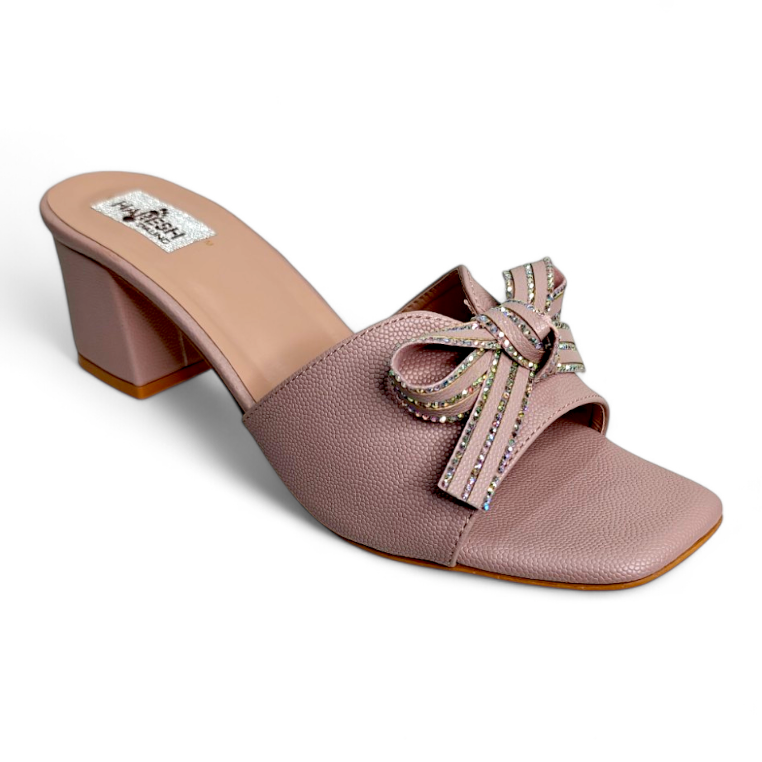 Lilac Block Heel Open Toe Footwear with Bow on Top