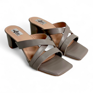 Stylish Grey Block Heel Open Toe Cross Belt Footwear for Women