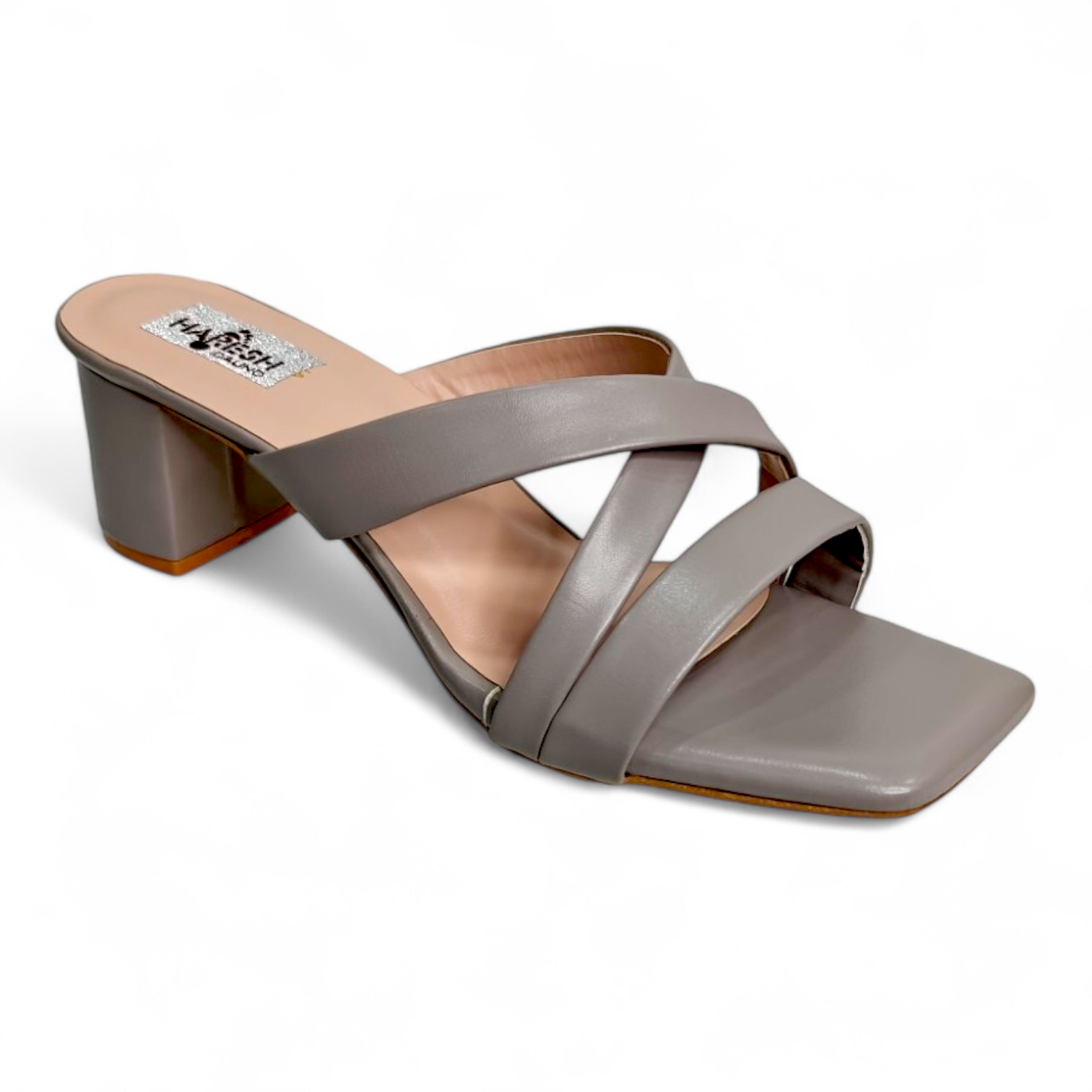 Grey Block Heel Open Toe Cross Belt Footwear for Women