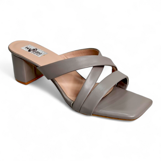 Stylish Grey Block Heel Open Toe Cross Belt Footwear for Women