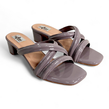 Stylish Block Heel Open Toe Cross Belt Footwear in Purplish Grey