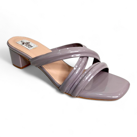 Stylish Block Heel Open Toe Cross Belt Footwear in Purplish Grey