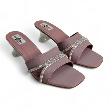 Stylish Purplish Open Toe T-Shape Footwear with Transparent Heel & Embellished Straps