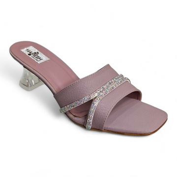 Purplish Open Toe T-Shape Footwear with Transparent Heel and 2 Embellished Straps