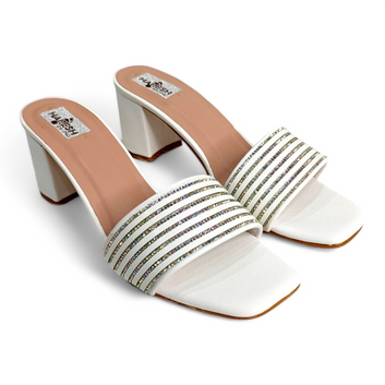 White Block Heel with Lining Diamonds | Open Toe Occasionwear Heels