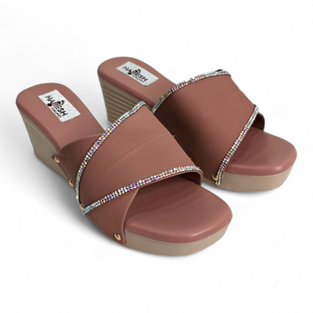 Peach Wedge Heel Footwear with Cushion & Embellished Open Toe | Durable & Stylish