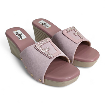 Pink Wedge Heel Footwear with Embellished Buckle | Stylish Open Toe Shoes