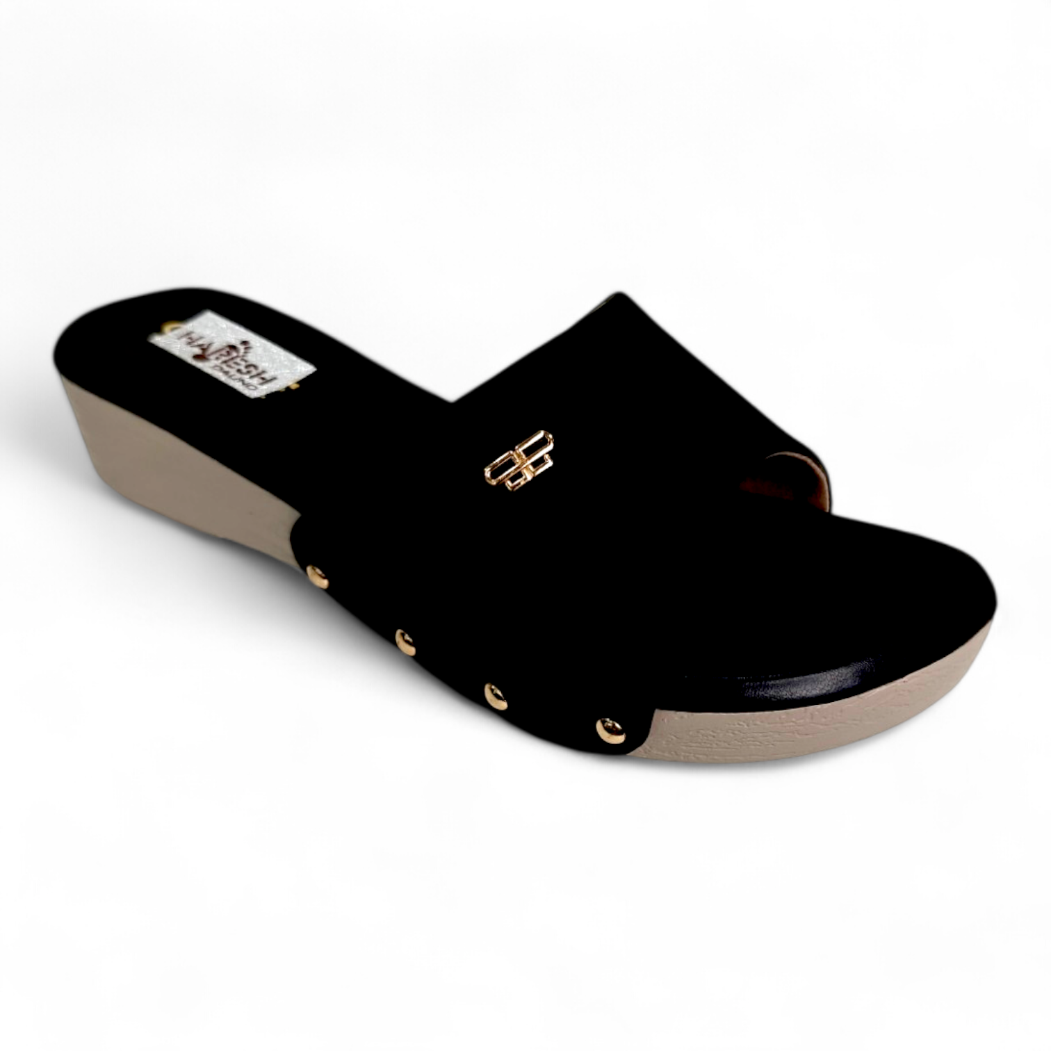 Black wedge heel footwear with open toe, perfect for daily use, cushioned and durable