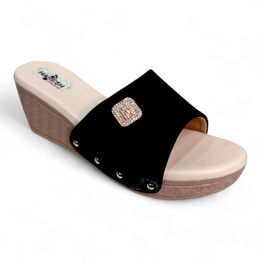 Classy Black Wedge Heel Open Toe Footwear | Durable & Cushioned Comfort