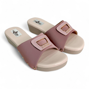 Peach Wedge Heel Footwear with Square Buckle | Classy Open Toe & Comfortable Design