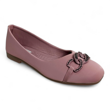 Peach Belly Flat Shoes with Embellished 3 Circle design and cushioned sole for comfort