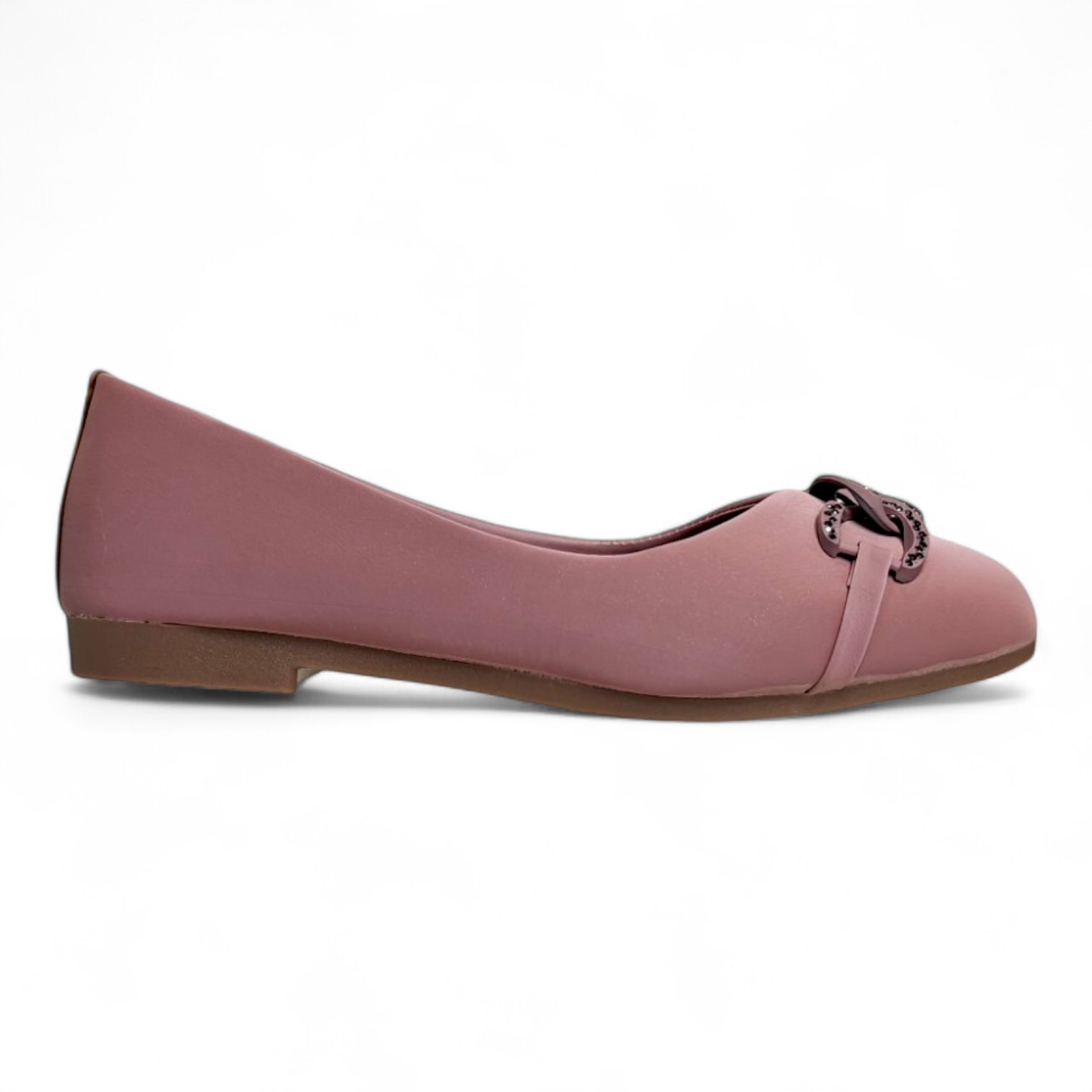 Side view of Peach Belly Flat Shoes showcasing the durable construction and pack toe design