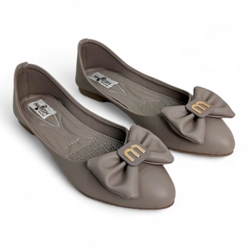 Grey Belly Flat Shoes with M Buckle Bow | Durable, Cushioned, Stylish Footwear