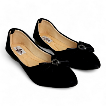 Black Flat Bellies with Bow | Comfortable Soft Cotton Material Footwear