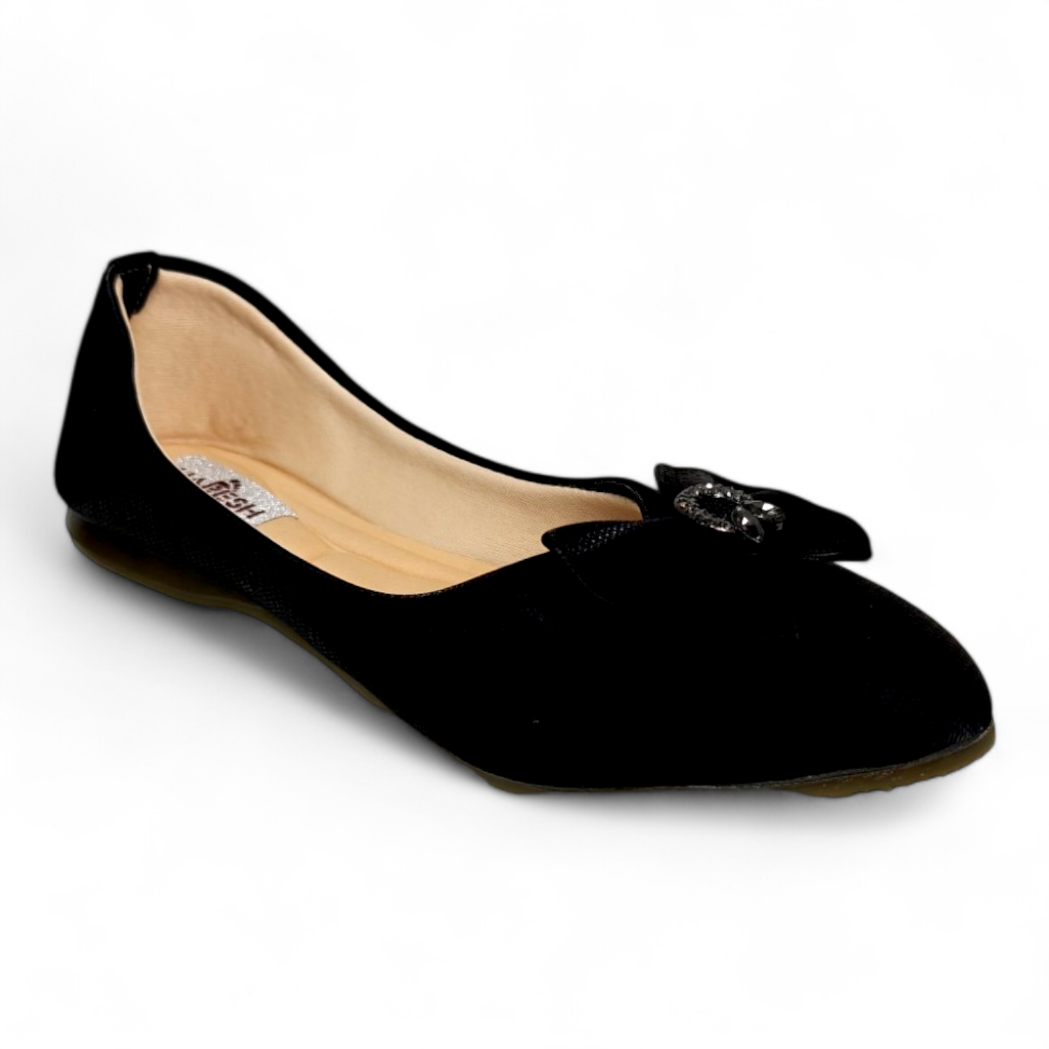 Black Flat Bellies with Bow on Top made from comfortable soft cotton material