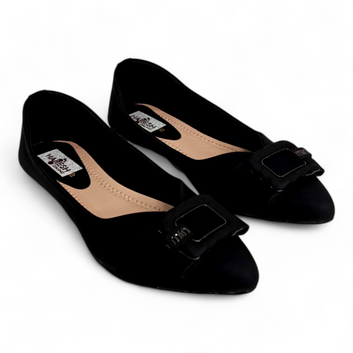 Flat Bellies with Square Buckle Matte Finish | Comfortable Black Footwear