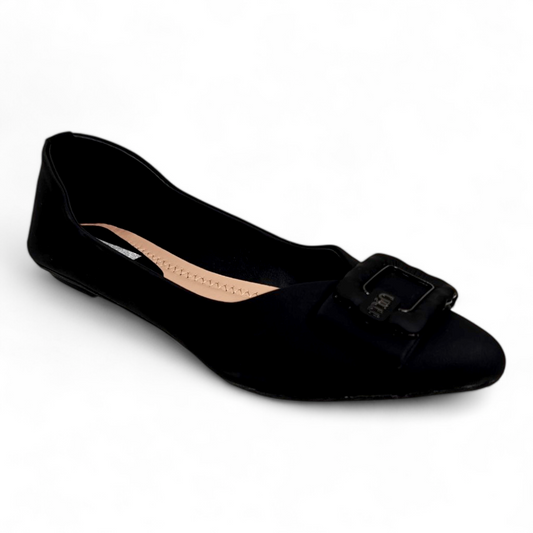 Flat Bellies with Square Buckle Matte Finish | Comfortable Black Footwear