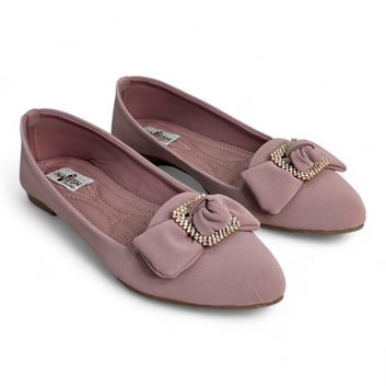 Lilac Flat Bellies with Embellished Square Buckle Bow | Comfortable Soft Material Footwear