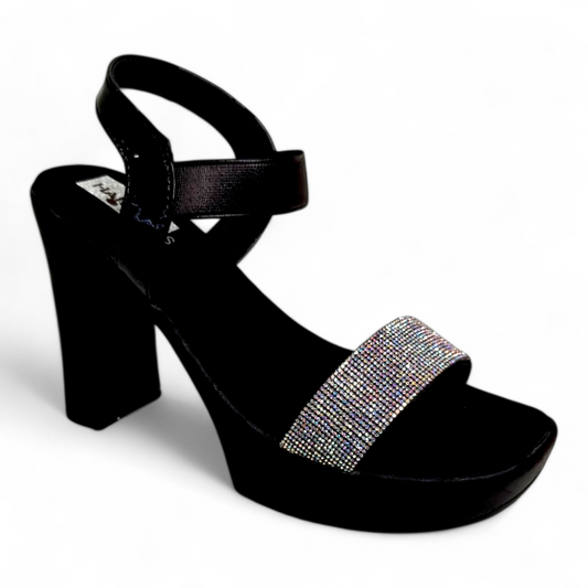 Black Big Heel Sandal with Embellished Diamond Belt | Classy & Comfortable Footwear