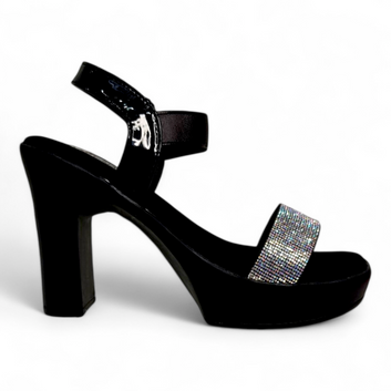 Black Big Heel Sandal with Embellished Diamond Belt | Classy & Comfortable Footwear