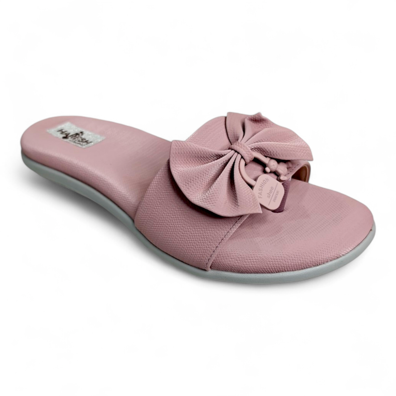 Lilac flats sliders with a bow on top and toe strap for women's casual footwear