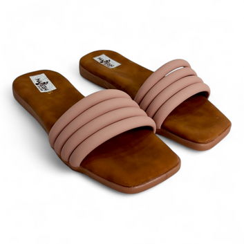 Peach Flats Sliders with 4 Cushion Belts | Open Toe, Comfortable Women's Footwear