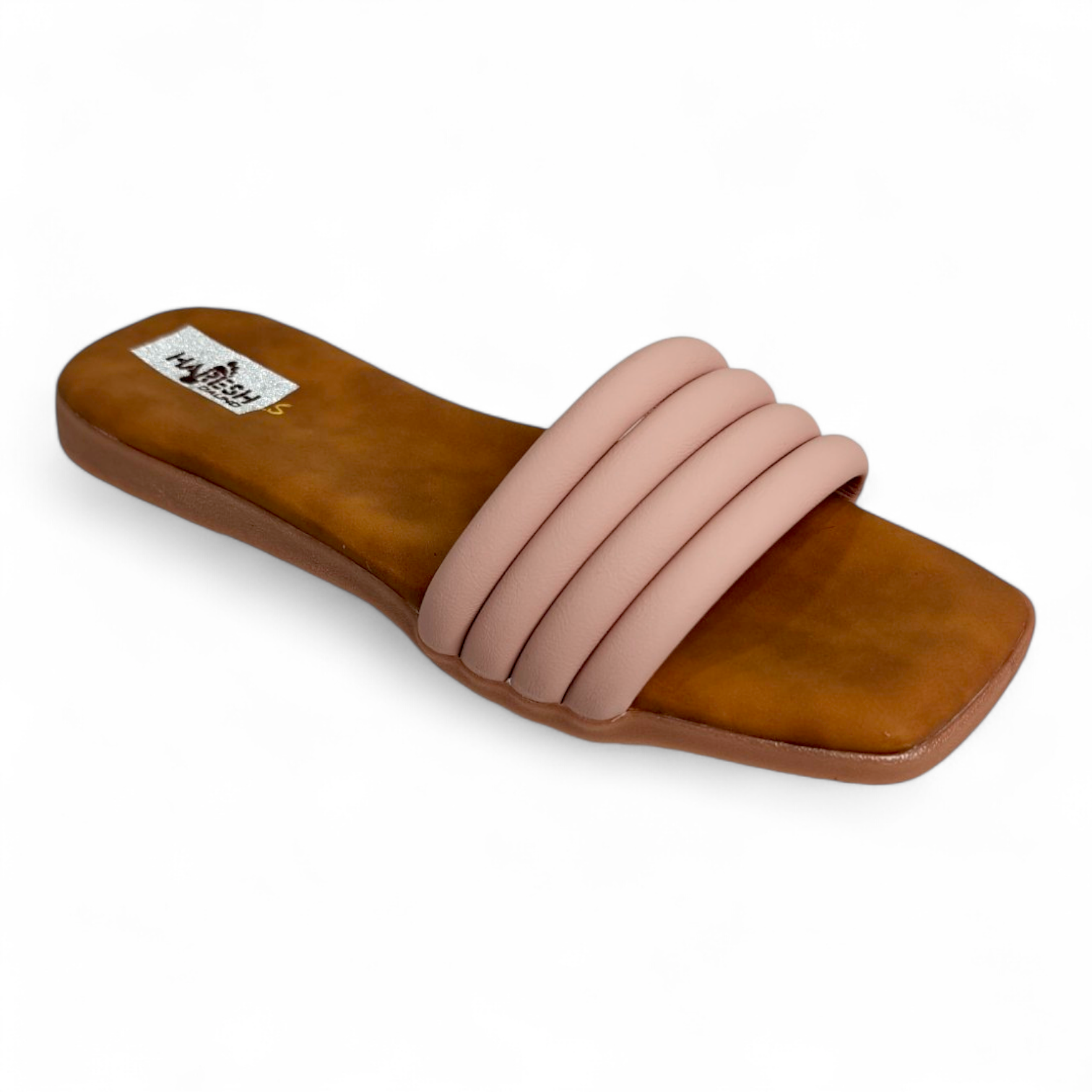 Peach Flats Sliders with 4 Cushion Belts and open toe design for women