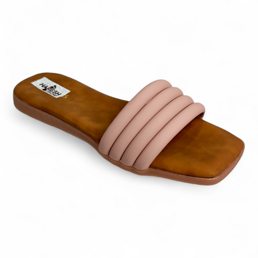 Peach Flats Sliders with 4 Cushion Belts | Open Toe, Comfortable Women's Footwear