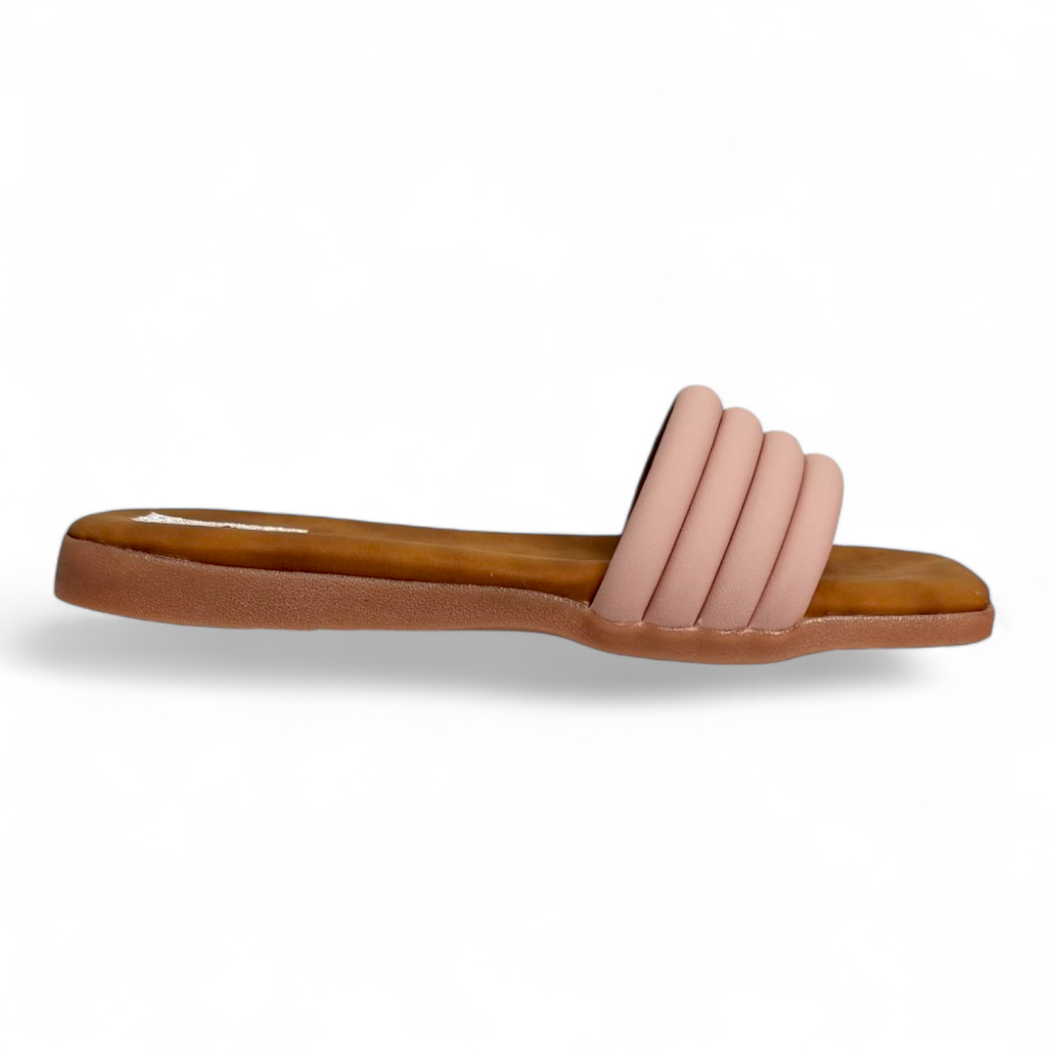 Side view of Peach Flats Sliders with 4 Lining Cushion Belts and comfortable sole