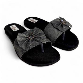 Flats Sliders with Bow on Top | Open Toe Tie-Dye Colour Footwear