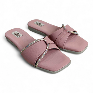 Stylish Lilac Open Toe Flats Sliders with Diamond Strip | Trendy Women's Footwear