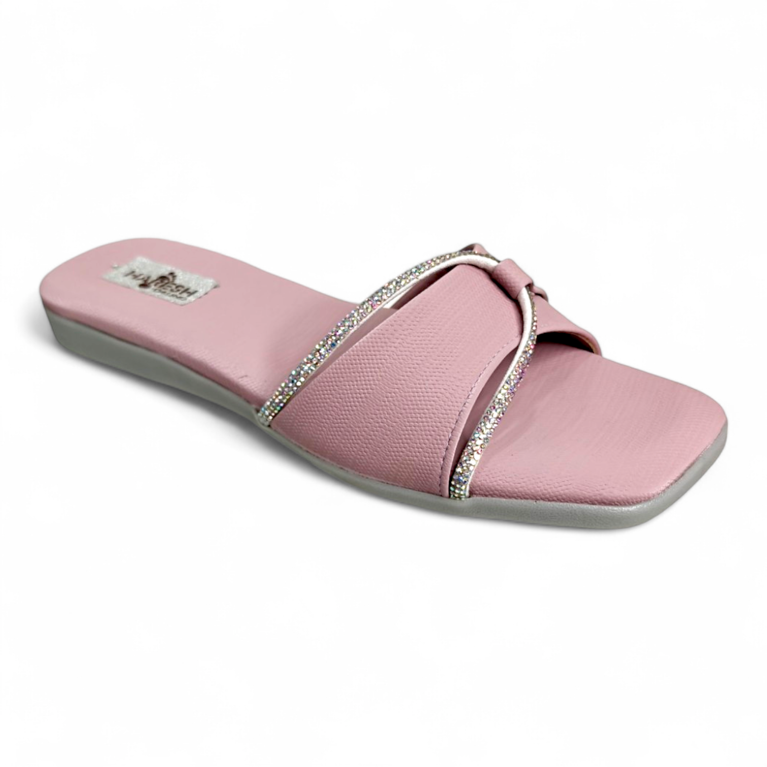 Lilac Open Toe Flats Sliders with Diamond Strip on top