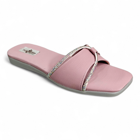 Stylish Lilac Open Toe Flats Sliders with Diamond Strip | Trendy Women's Footwear