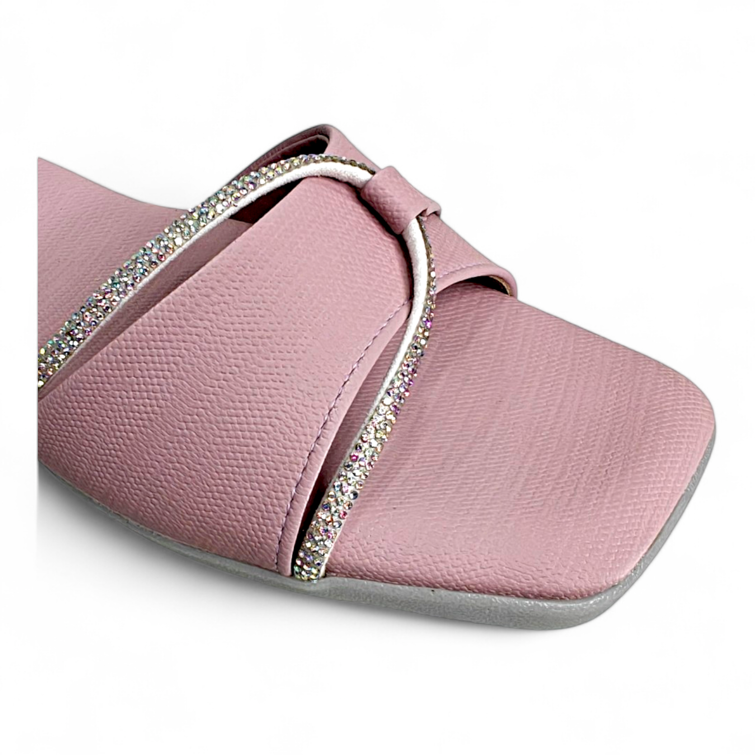 Close-up of diamond strip detail on Lilac Open Toe Flats Sliders