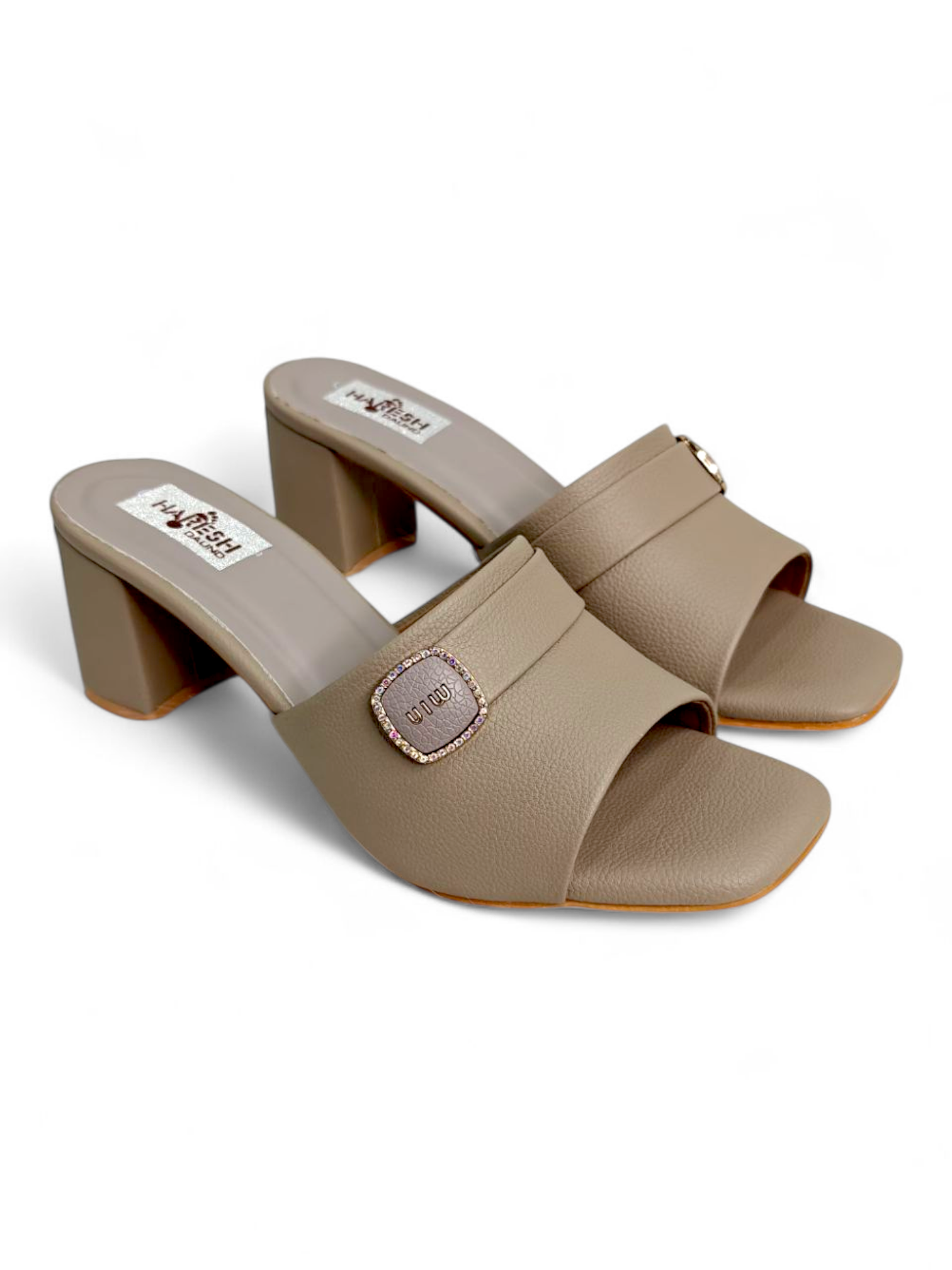 Stylish beige faux leather heeled footwear