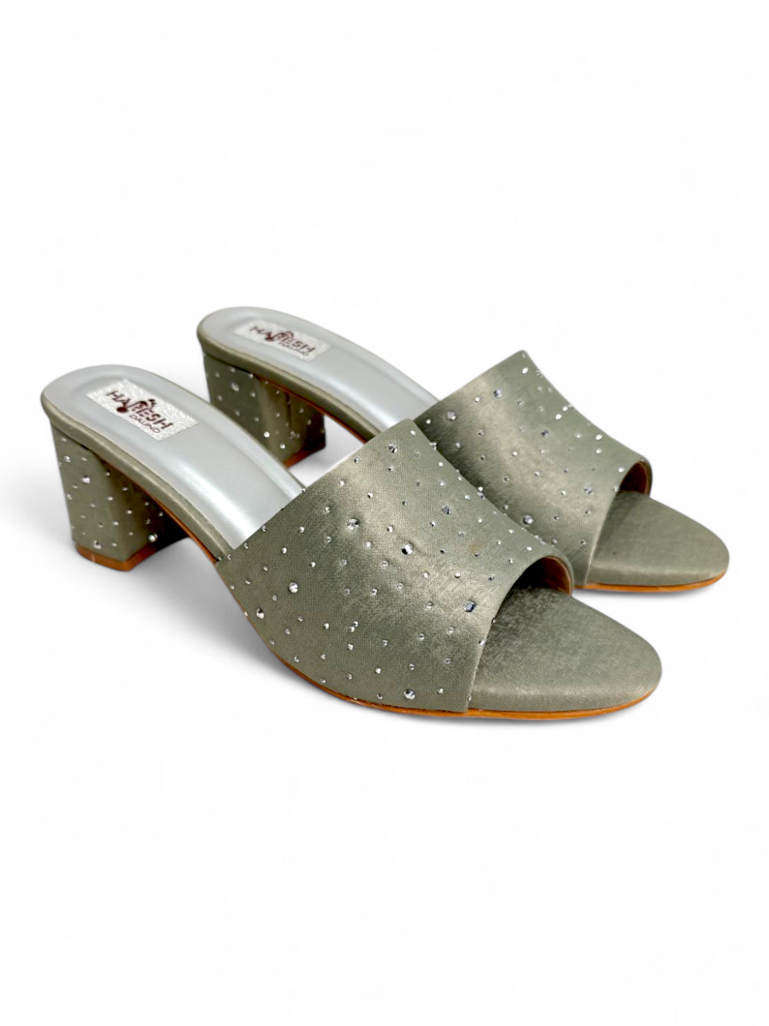 Elegant olive green slip-on party heels