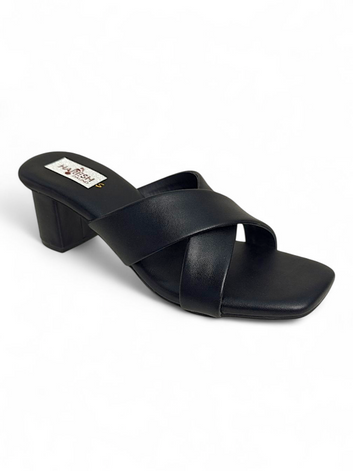 Black Cross-Strap Block Heel Sandals for Women