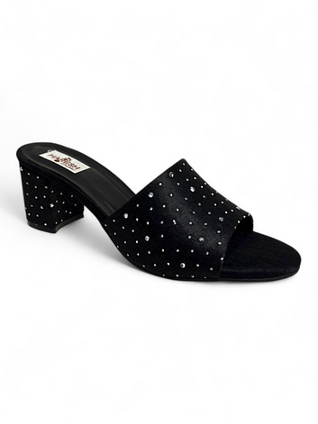 Black Embellished Block Heel Sandals for Women