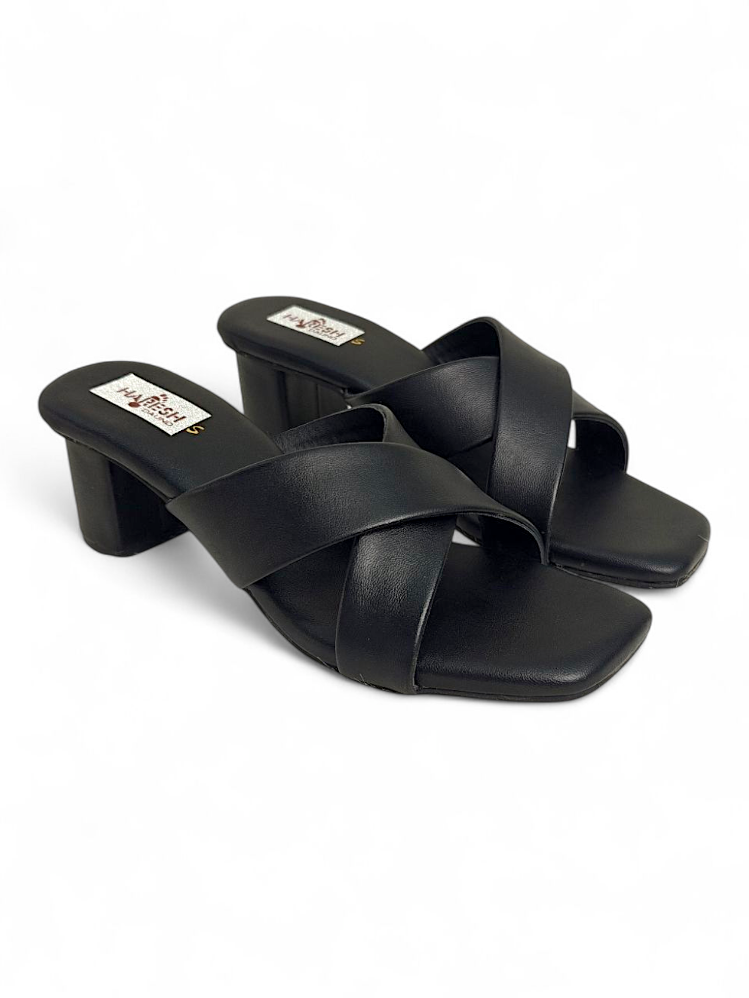 Black square toe sandals with cushioned sole