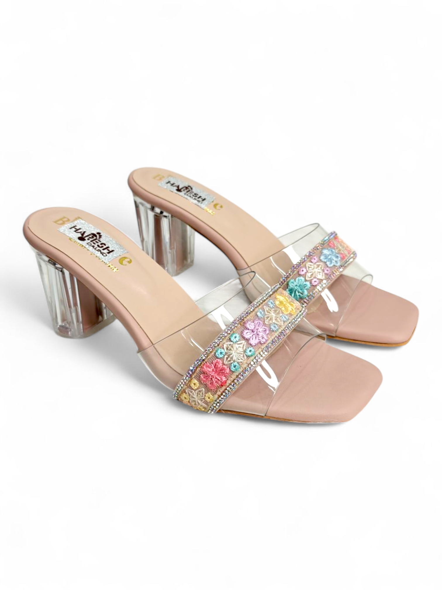 Stylish festive block heels with transparent design