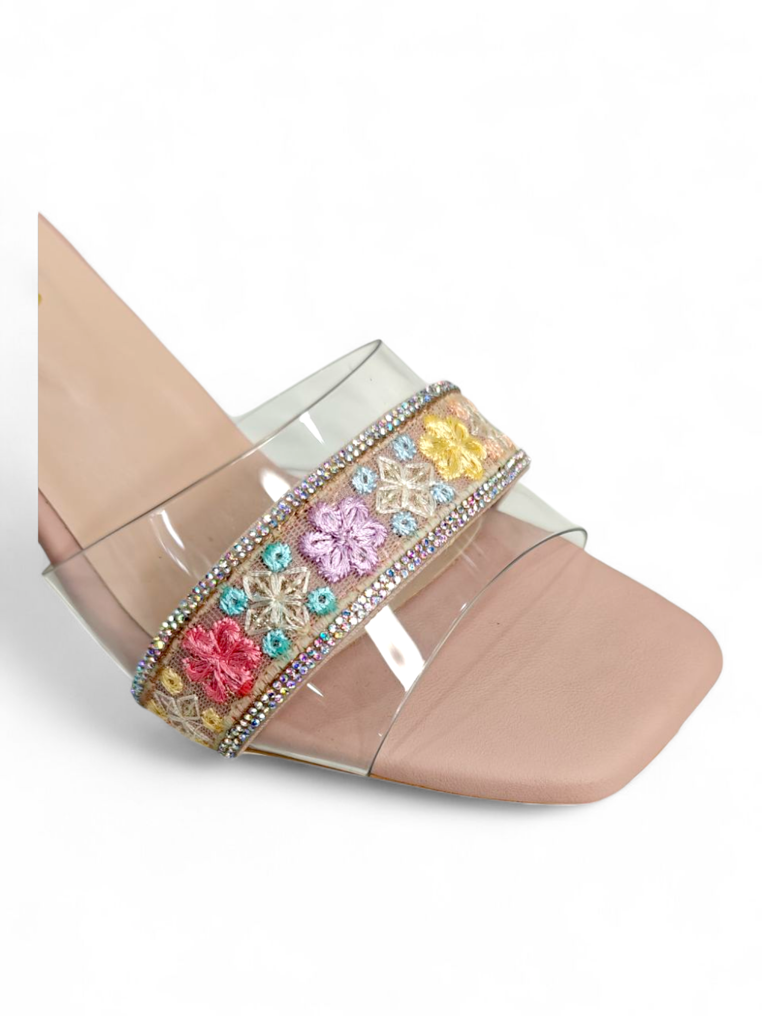 Party wear sandals with embroidery and crystal detailing