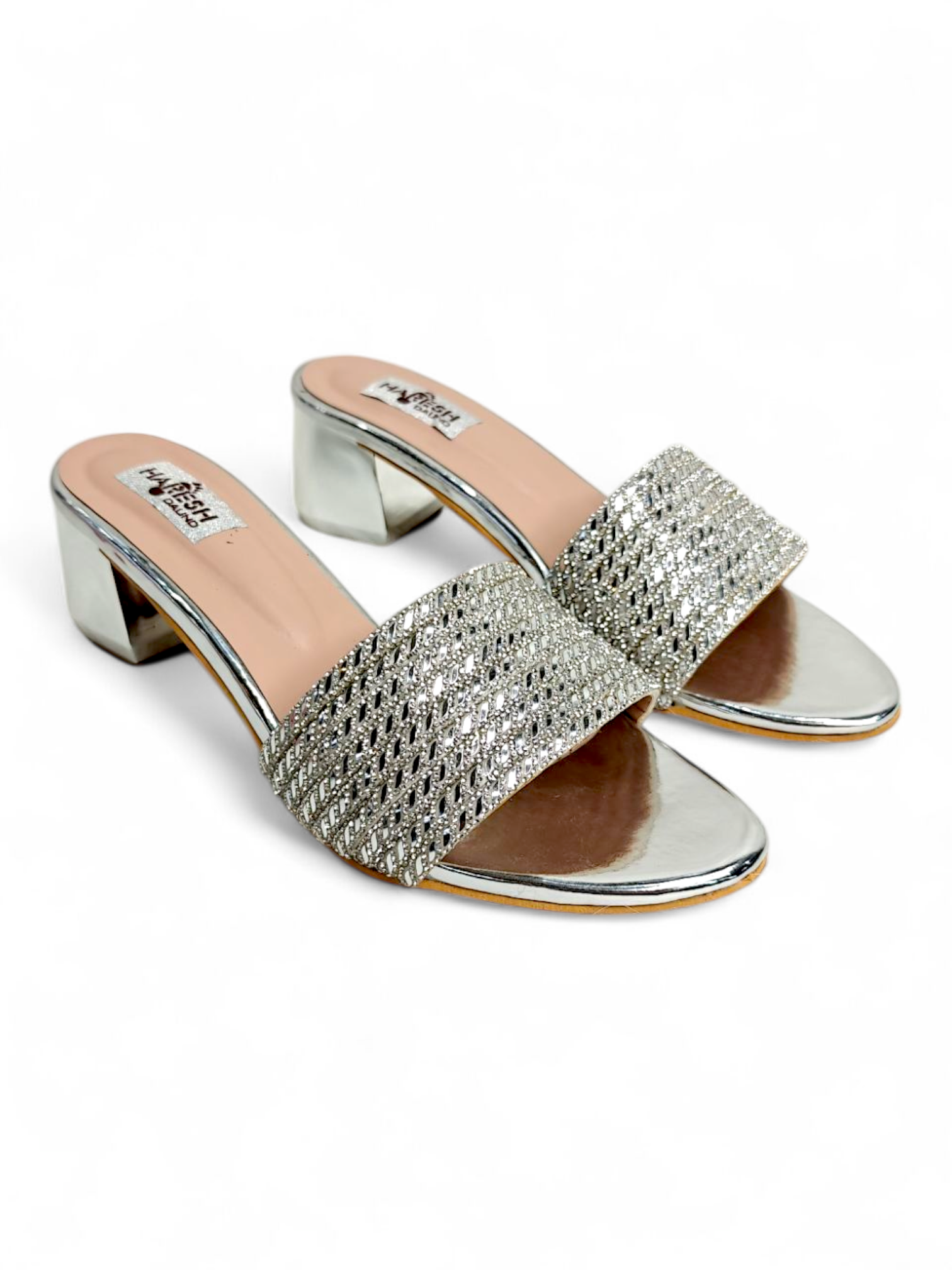 Silver block heel sandals for saree and lehenga