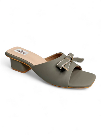 Olive Bow Detail Slip-On Block Heel Sandals for Women