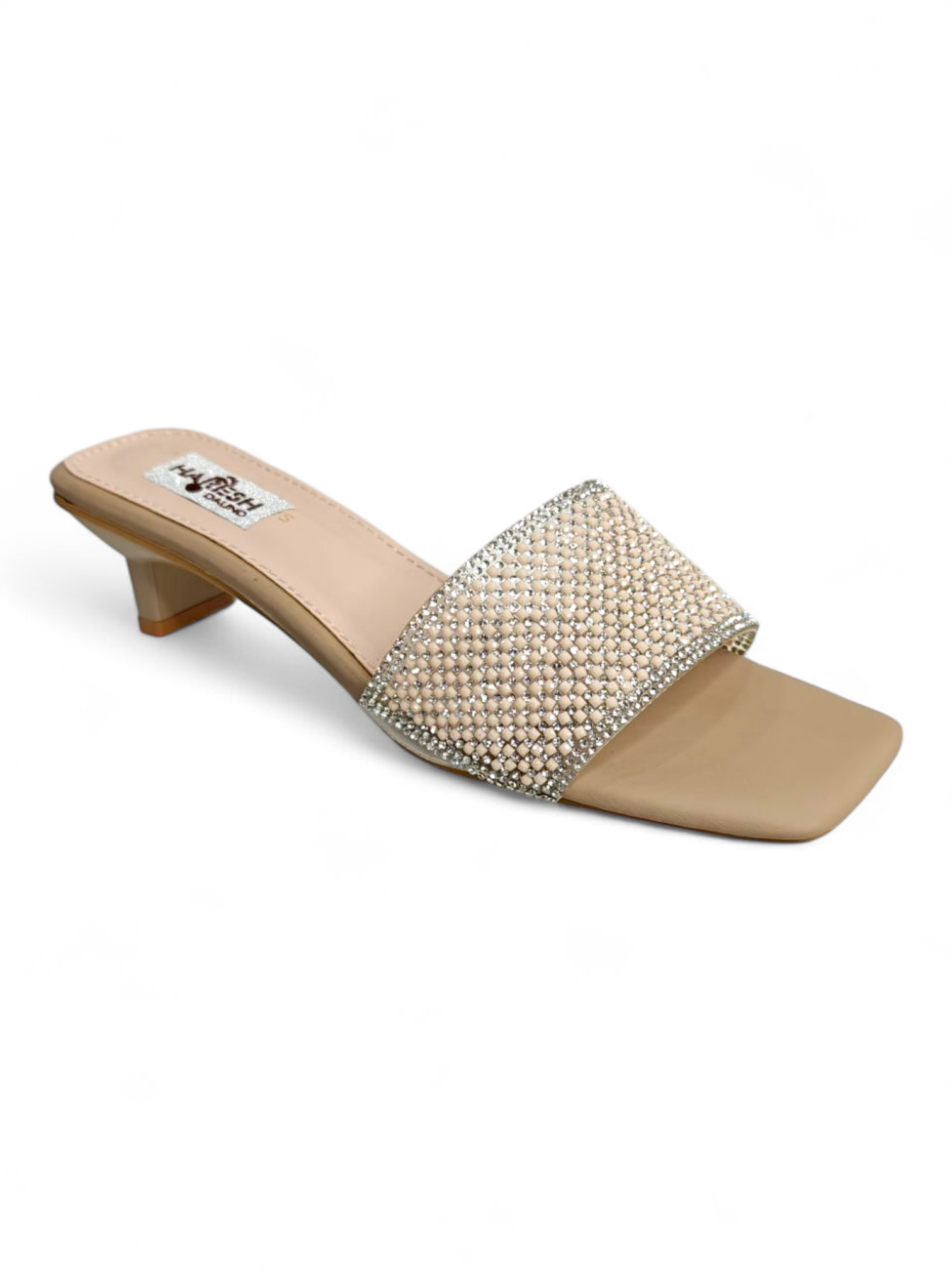 Women’s partywear beige heels with crystal strap