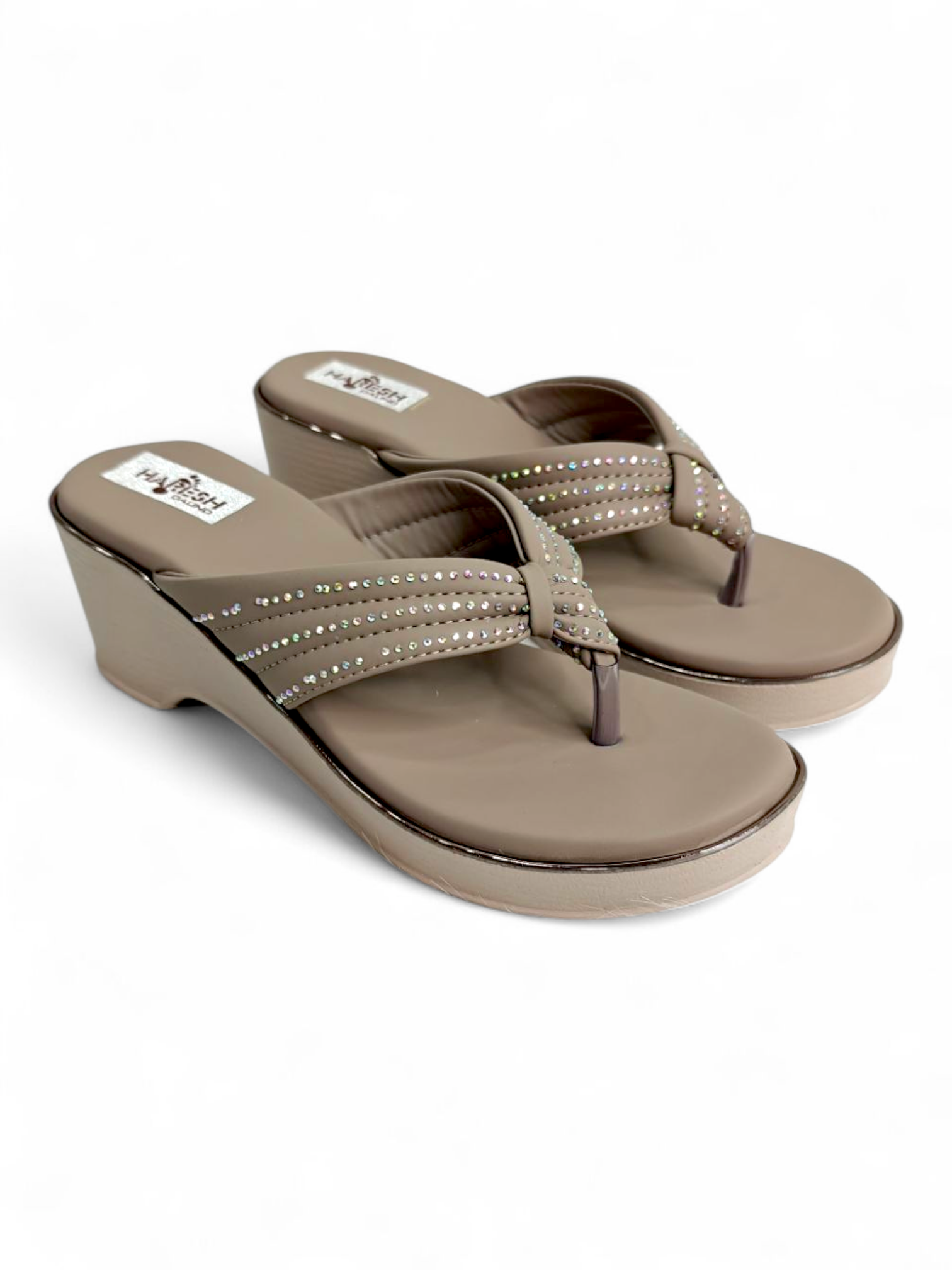 Comfortable beige wedge sandals for festive wear