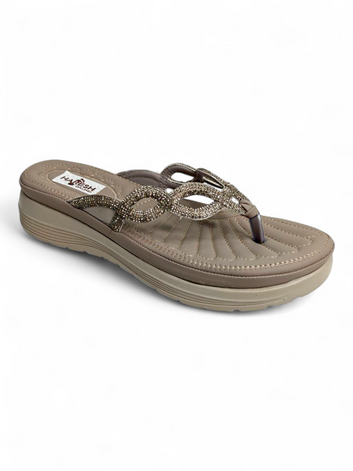 Beige Embellished Wedge Thong Sandals for Women