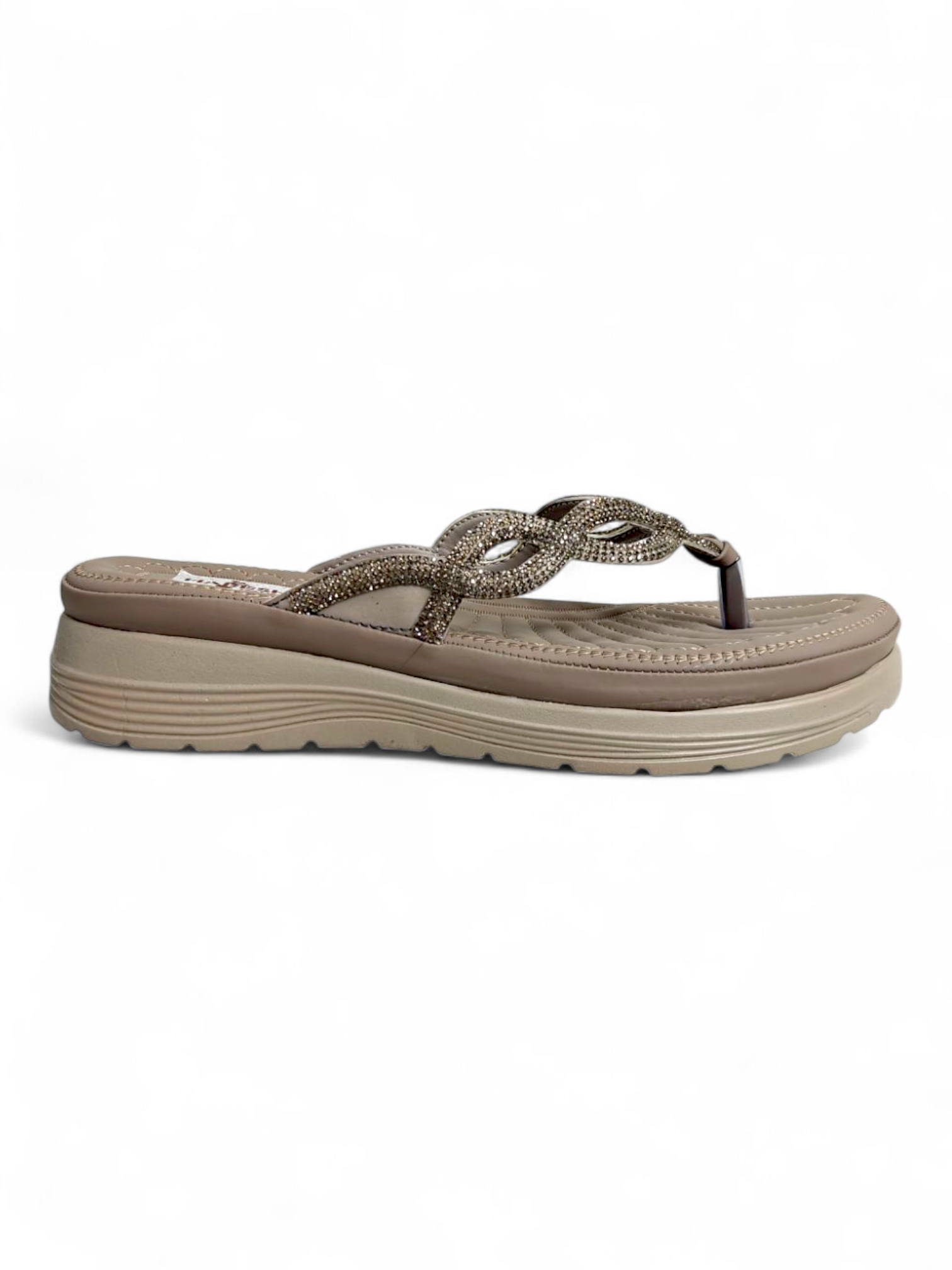Comfortable cushioned beige thong sandals