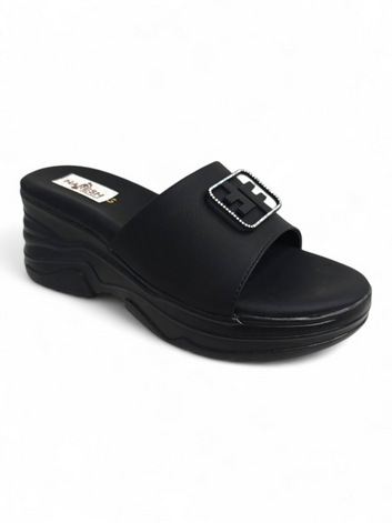 Black Women’s Comfort Platform Slides | Daily Wear Slip-On Sandals