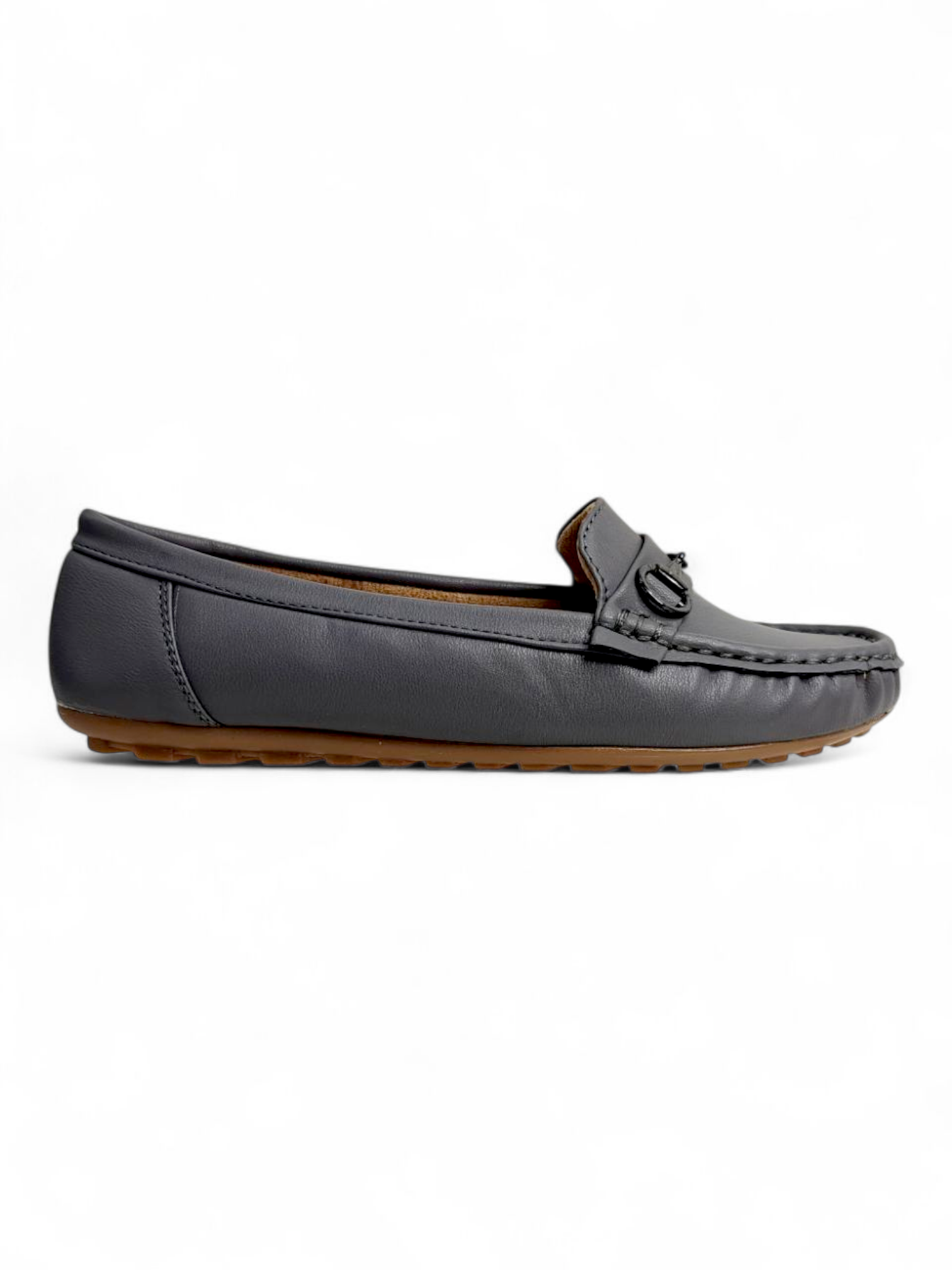 Elegant grey faux leather loafers for office wear